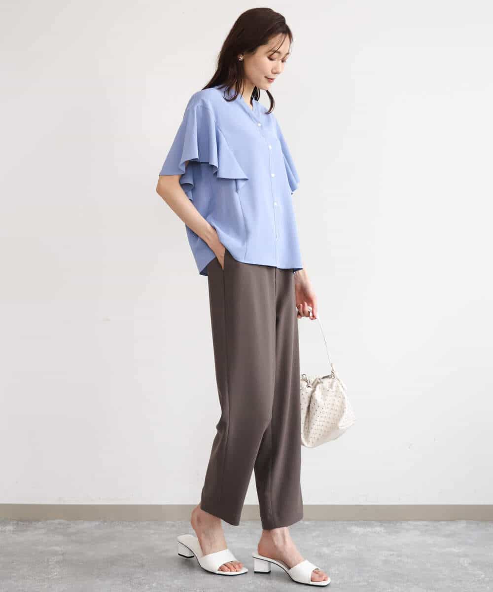 FOLHD66160 MK MICHEL KLEIN(MK ミッシェルクラン) [瞬美シリーズ/UVカット/接触冷感/速乾/洗える]梨地ジョーゼット テーパードパンツ ブラウン