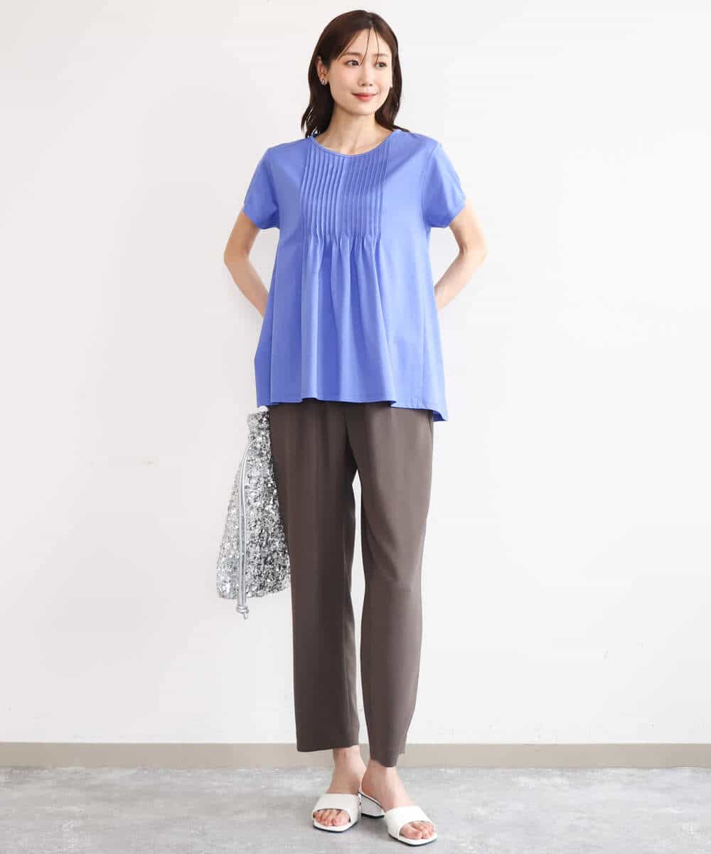 FOLHD66160 MK MICHEL KLEIN(MK ミッシェルクラン) [瞬美シリーズ/UVカット/接触冷感/速乾/洗える]梨地ジョーゼット テーパードパンツ ブラウン