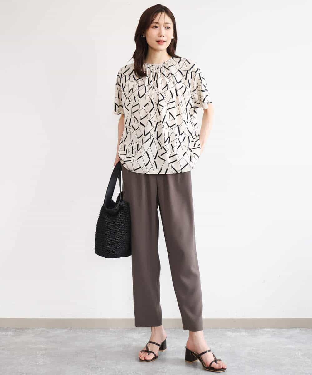 FOLHD66160 MK MICHEL KLEIN(MK ミッシェルクラン) [瞬美シリーズ/UVカット/接触冷感/速乾/洗える]梨地ジョーゼット テーパードパンツ ブラウン
