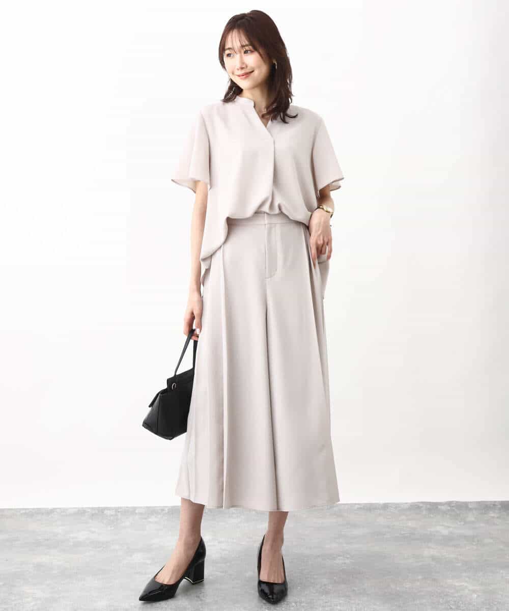 FOLHV64160 MK MICHEL KLEIN(MK ミッシェルクラン) サイドプリーツガウチョパンツ/洗える ダークグレー