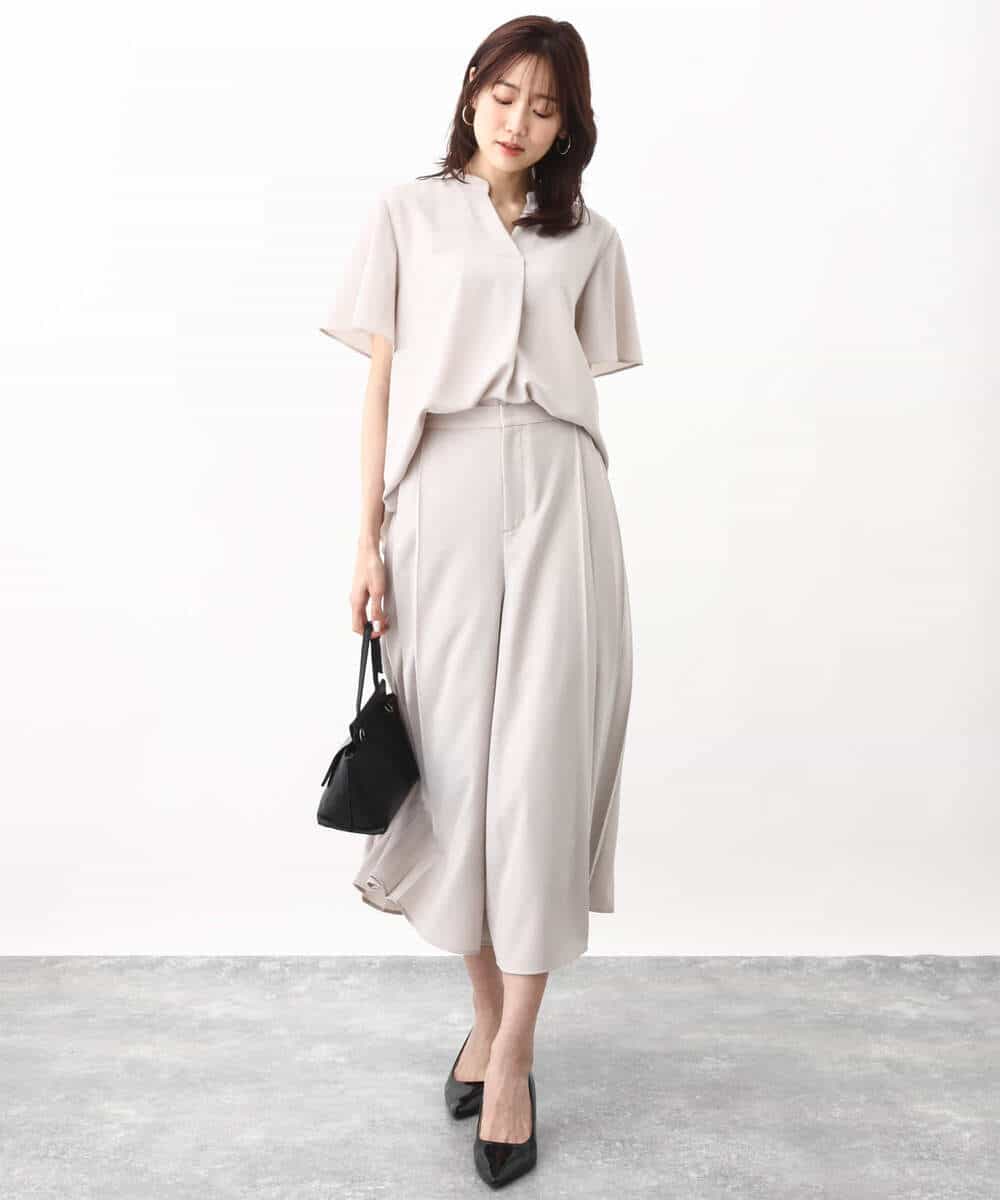 FOLHV64160 MK MICHEL KLEIN(MK ミッシェルクラン) サイドプリーツガウチョパンツ/洗える ダークグレー