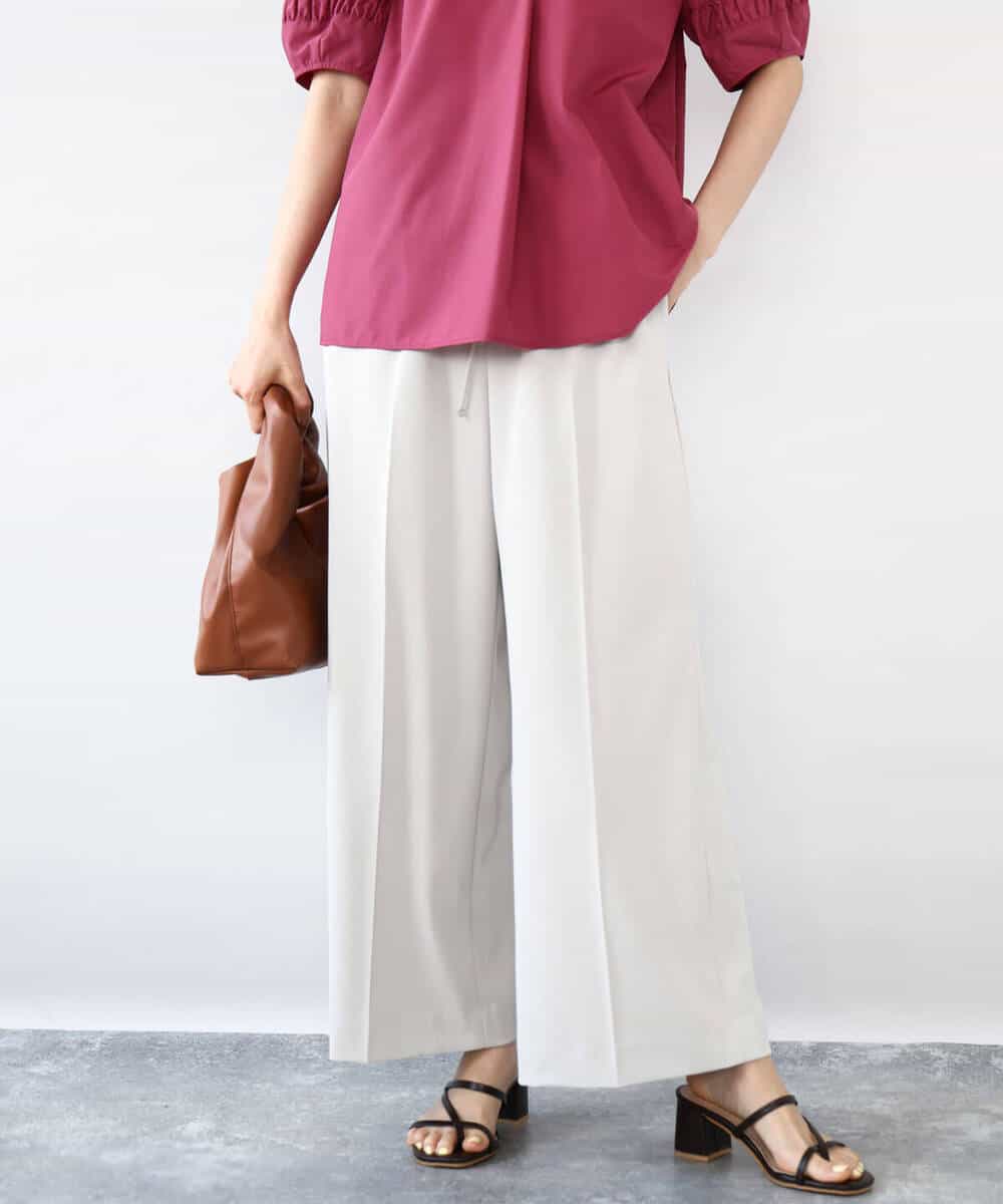 FOLJA75160 MK MICHEL KLEIN(MK ミッシェルクラン) センタープレス入りストレートワイドパンツ/UVカット/接触冷感/速乾/洗える ライトグレー