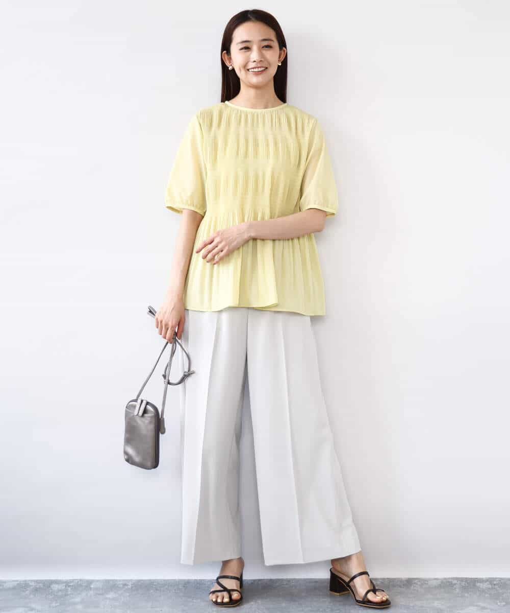 FOLJA75160 MK MICHEL KLEIN(MK ミッシェルクラン) センタープレス入りストレートワイドパンツ/UVカット/接触冷感/速乾/洗える ライトグレー