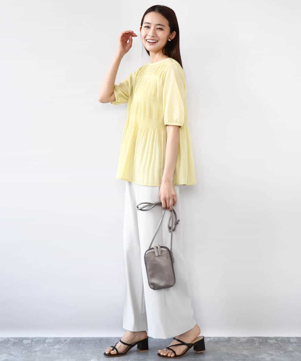 FOLJA75160 MK MICHEL KLEIN(MK ミッシェルクラン) センタープレス入りストレートワイドパンツ/UVカット/接触冷感/速乾/洗える ライトグレー