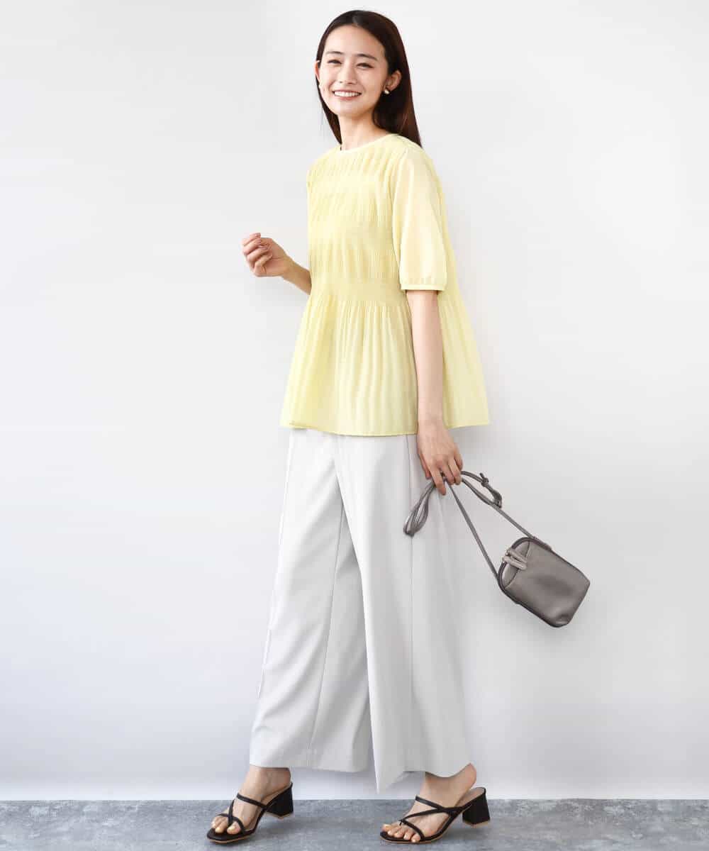 FOLJA75160 MK MICHEL KLEIN(MK ミッシェルクラン) センタープレス入りストレートワイドパンツ/UVカット/接触冷感/速乾/洗える ライトグレー