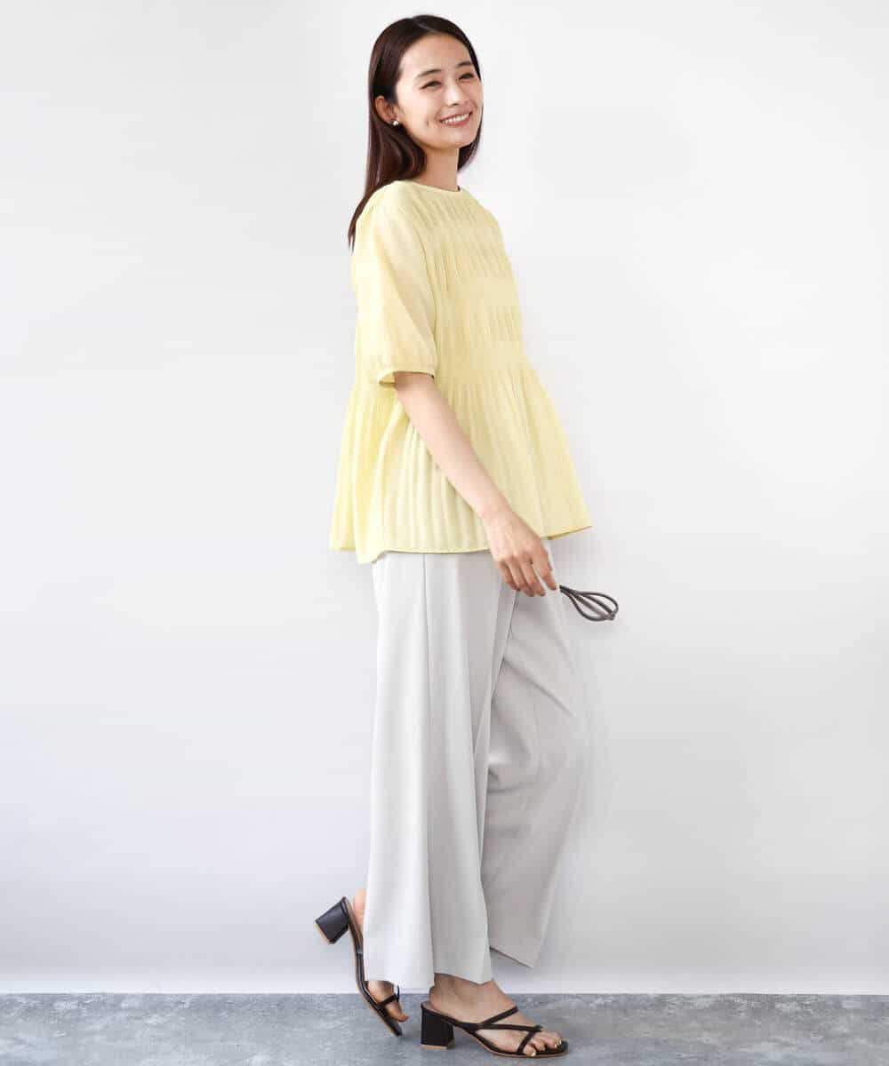 FOLJA75160 MK MICHEL KLEIN(MK ミッシェルクラン) センタープレス入りストレートワイドパンツ/UVカット/接触冷感/速乾/洗える ライトグレー