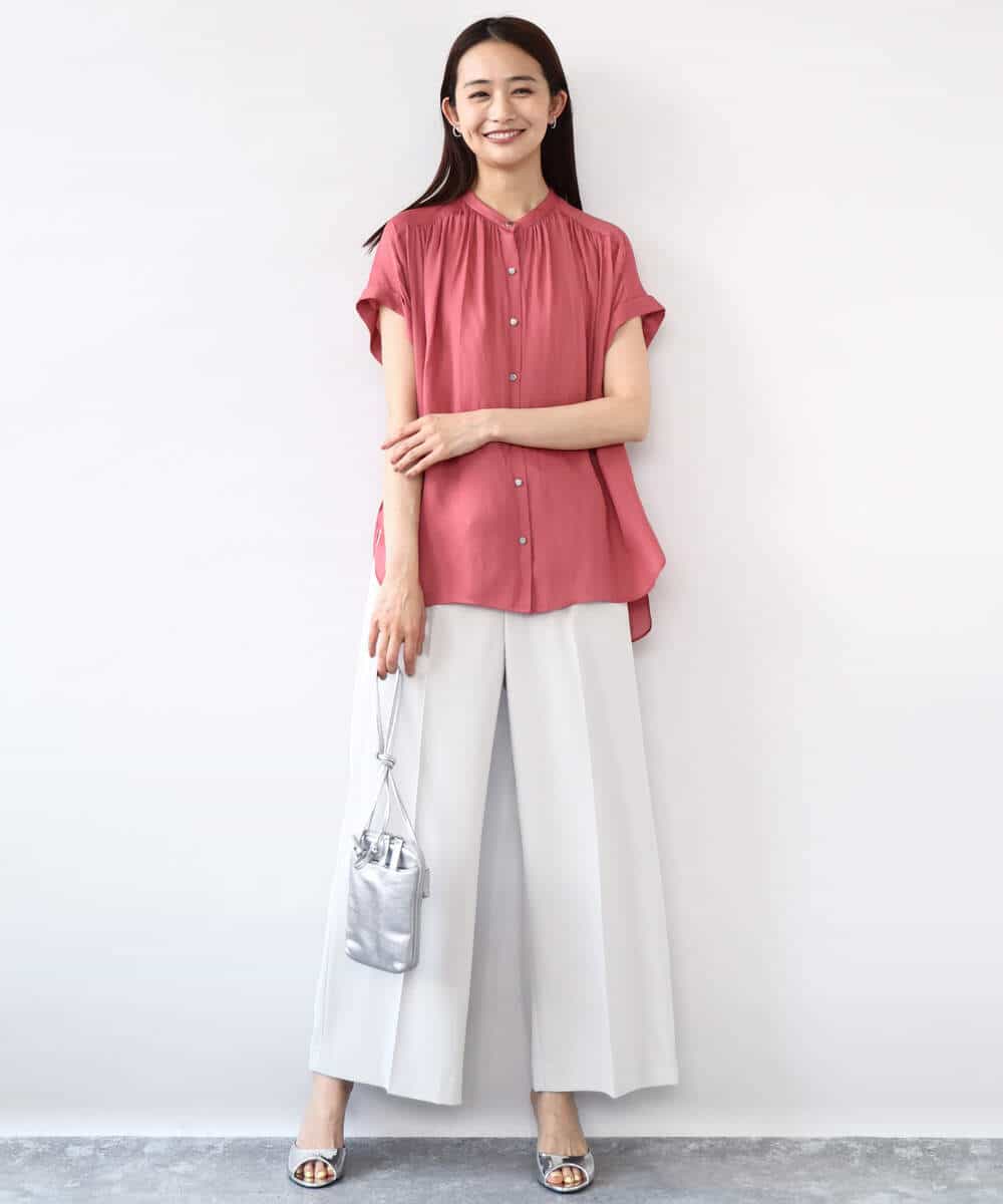 FOLJA75160 MK MICHEL KLEIN(MK ミッシェルクラン) センタープレス入りストレートワイドパンツ/UVカット/接触冷感/速乾/洗える ライトグレー