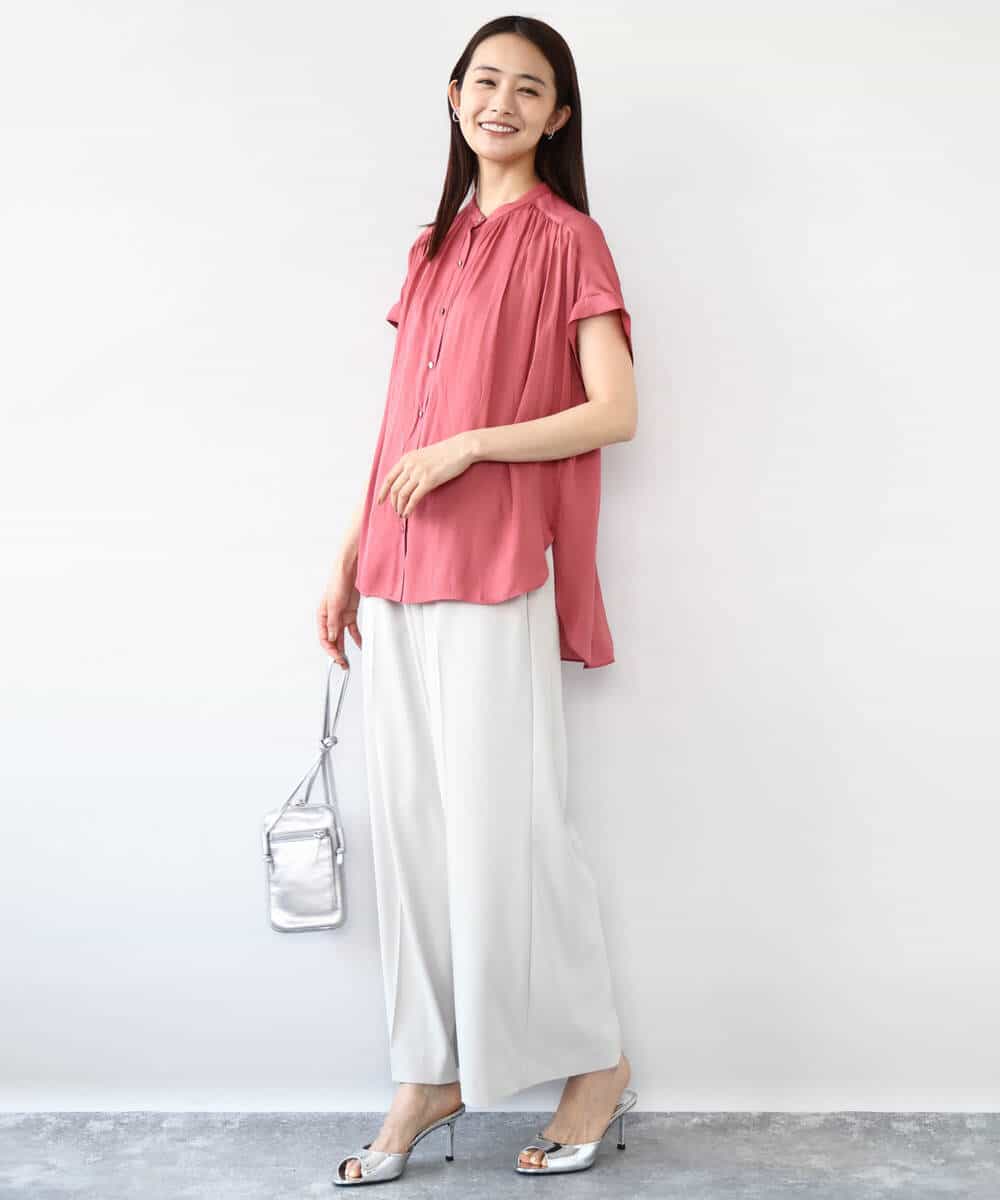 FOLJA75160 MK MICHEL KLEIN(MK ミッシェルクラン) センタープレス入りストレートワイドパンツ/UVカット/接触冷感/速乾/洗える ライトグレー
