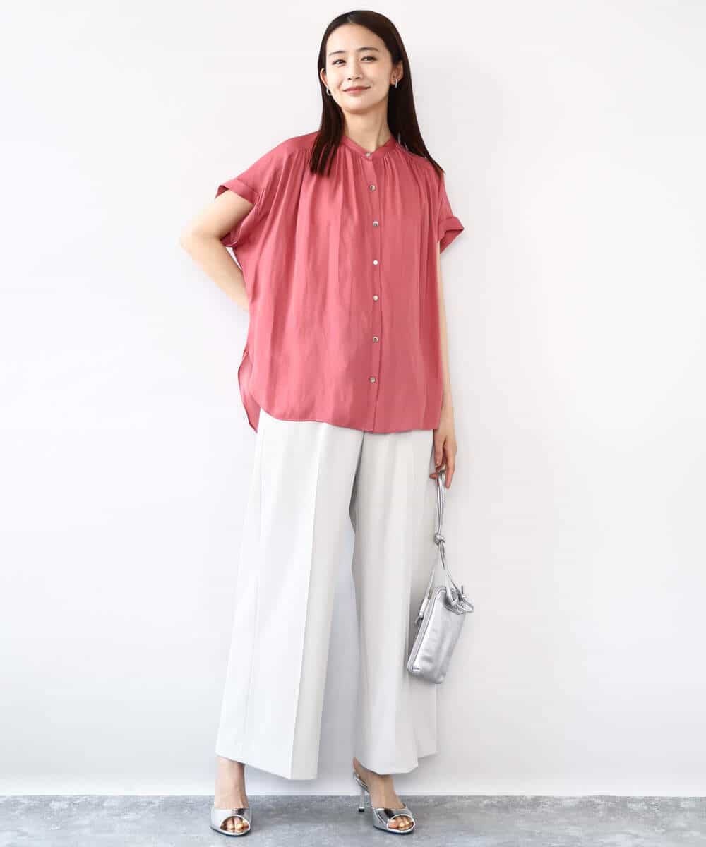 FOLJA75160 MK MICHEL KLEIN(MK ミッシェルクラン) センタープレス入りストレートワイドパンツ/UVカット/接触冷感/速乾/洗える ライトグレー