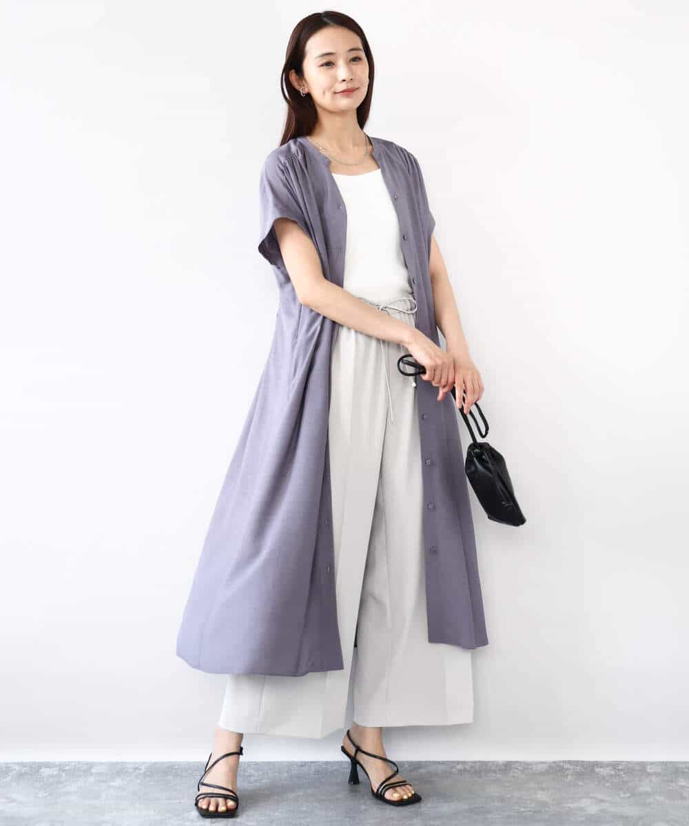 FOLJA75160 MK MICHEL KLEIN(MK ミッシェルクラン) センタープレス入りストレートワイドパンツ/UVカット/接触冷感/速乾/洗える ライトグレー