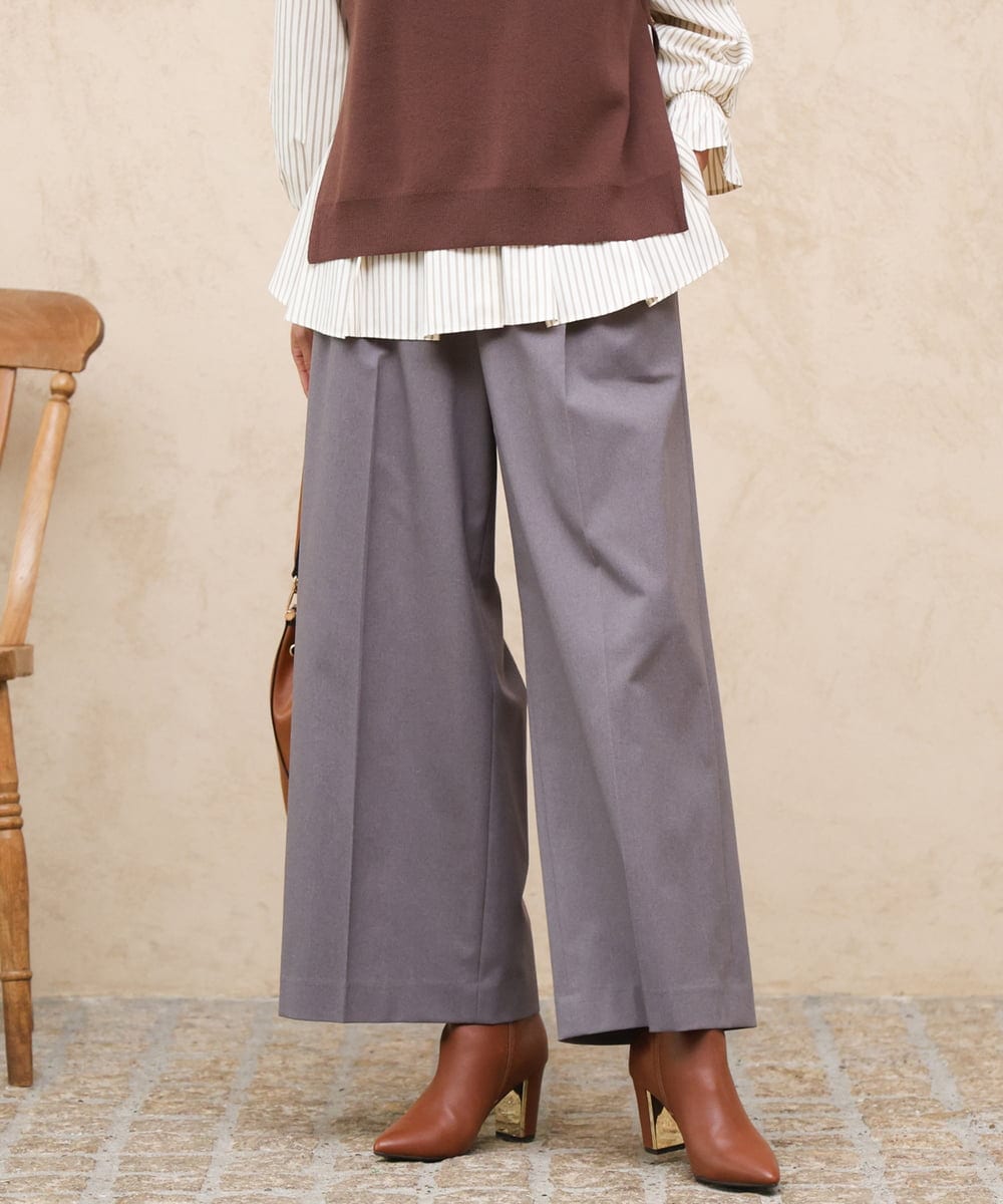 FOLJD45160 MK MICHEL KLEIN(MK ミッシェルクラン) [洗える/イージーケア/抗ピリング/ナチュラルストレッチ]ストレートワイドシルエットパンツ（無地） グレー