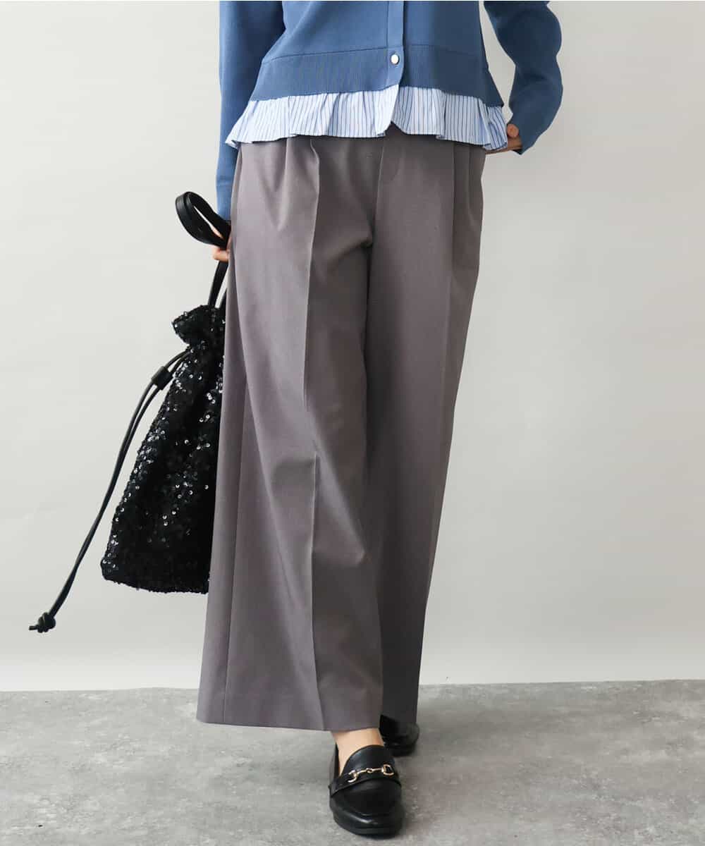 FOLJD45160 MK MICHEL KLEIN(MK ミッシェルクラン) [洗える/イージーケア/抗ピリング/ナチュラルストレッチ]ストレートワイドシルエットパンツ（無地） グレー