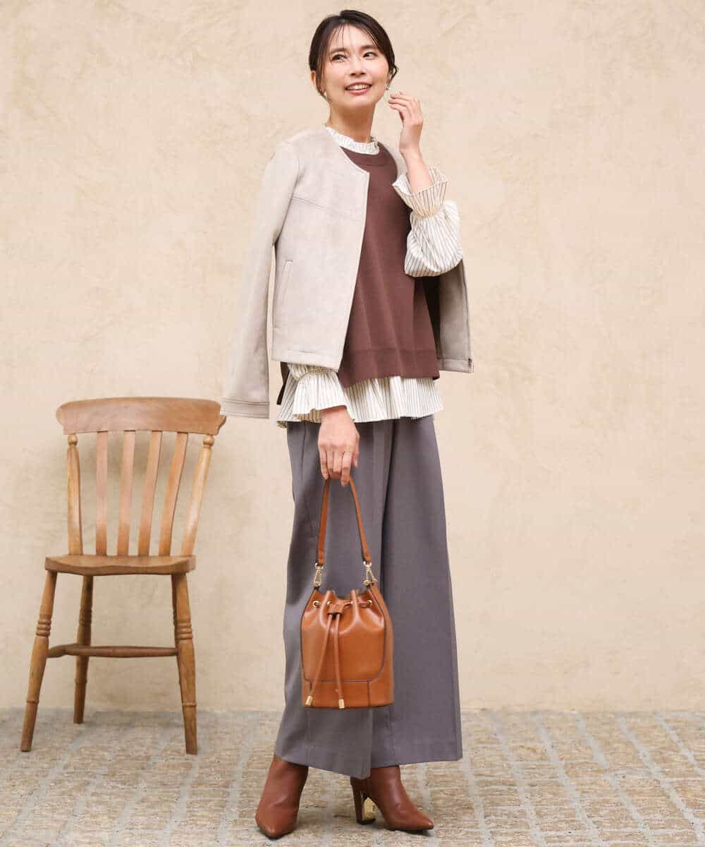 FOLJD45160 MK MICHEL KLEIN(MK ミッシェルクラン) [洗える/イージーケア/抗ピリング/ナチュラルストレッチ]ストレートワイドシルエットパンツ（無地） ブラック