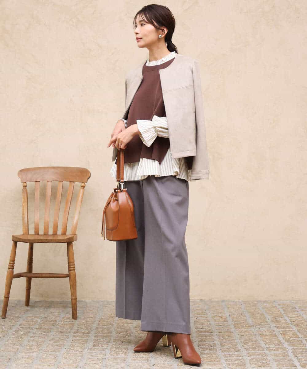 FOLJD45160 MK MICHEL KLEIN(MK ミッシェルクラン) [洗える/イージーケア/抗ピリング/ナチュラルストレッチ]ストレートワイドシルエットパンツ（無地） ブラック