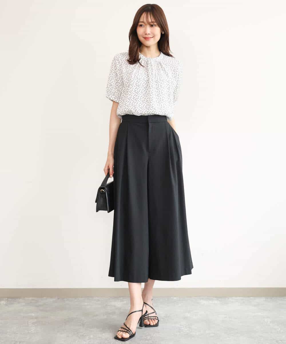 FOLJD76170 MK MICHEL KLEIN(MK ミッシェルクラン) [瞬美シリーズ/UVカット/接触冷感/速乾/洗える]トリコット ワイドクロップドパンツ ブラック