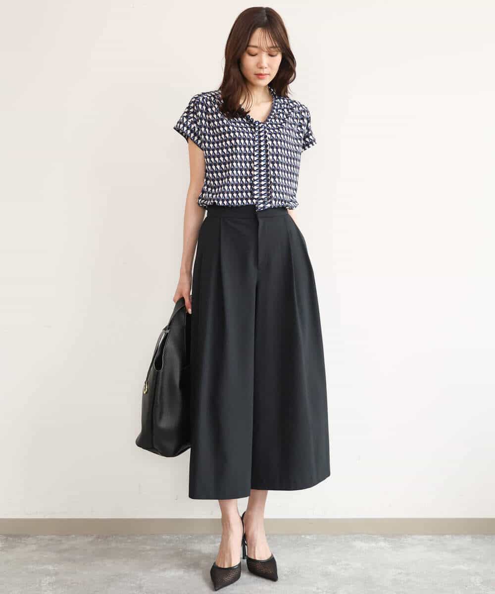 FOLJD76170 MK MICHEL KLEIN(MK ミッシェルクラン) [瞬美シリーズ/UVカット/接触冷感/速乾/洗える]トリコット ワイドクロップドパンツ ブラック