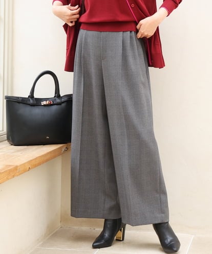 FOLJE45160 MK MICHEL KLEIN [洗える/イージーケア/抗ピリング/ナチュラルストレッチ/ソフトタッチ]ストレートワイドシルエットパンツ（チェック）