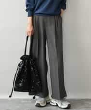 FOLJE45160 MK MICHEL KLEIN(MK ミッシェルクラン) [洗える/イージーケア/抗ピリング/ナチュラルストレッチ/ソフトタッチ]ストレートワイドシルエットパンツ（チェック） ダークグレー