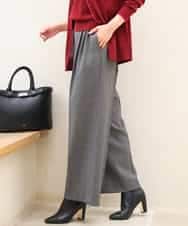 FOLJE45160 MK MICHEL KLEIN(MK ミッシェルクラン) [洗える/イージーケア/抗ピリング/ナチュラルストレッチ/ソフトタッチ]ストレートワイドシルエットパンツ（チェック） ダークグレー