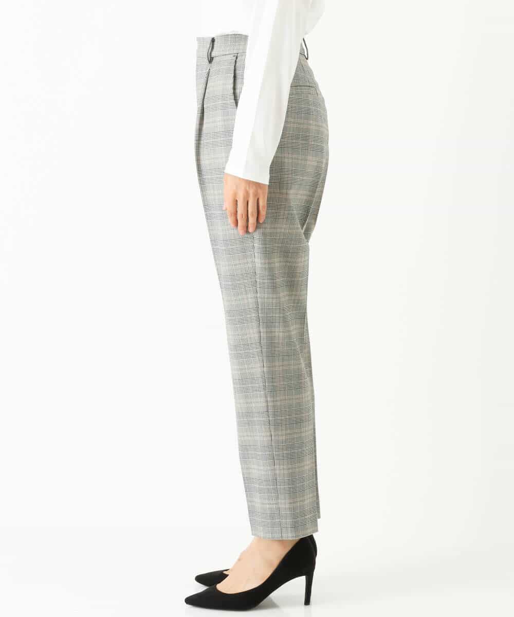 FOLJP36140 MK MICHEL KLEIN(MK ミッシェルクラン) 裏起毛ベーシックテーパードパンツ（無地・チェック）/Comfortシリーズ/洗える ライトグレー（チェック）