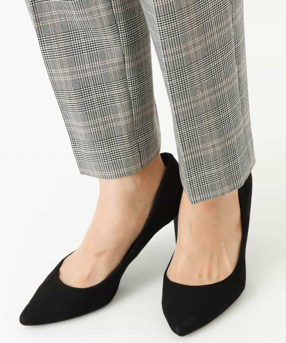 FOLJP36140 MK MICHEL KLEIN(MK ミッシェルクラン) 裏起毛ベーシックテーパードパンツ（無地・チェック）/Comfortシリーズ/洗える ライトグレー（チェック）