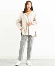 FOLJP36140 MK MICHEL KLEIN(MK ミッシェルクラン) 裏起毛ベーシックテーパードパンツ（無地・チェック）/Comfortシリーズ/洗える ライトグレー（チェック）
