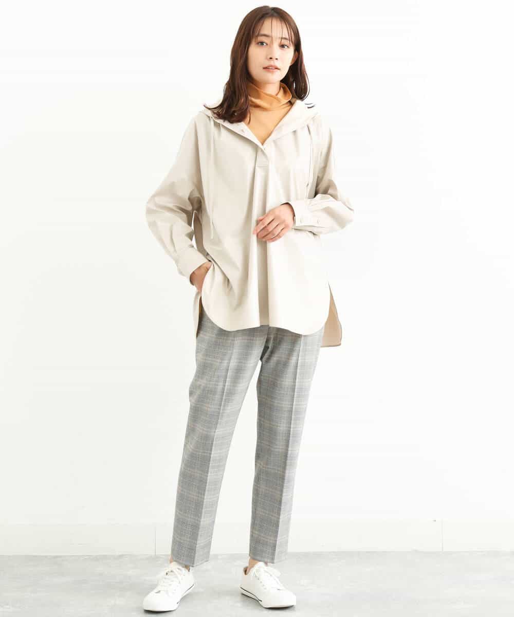 FOLJP36140 MK MICHEL KLEIN(MK ミッシェルクラン) 裏起毛ベーシックテーパードパンツ（無地・チェック）/Comfortシリーズ/洗える ライトグレー（チェック）
