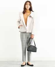 FOLJP36140 MK MICHEL KLEIN(MK ミッシェルクラン) 裏起毛ベーシックテーパードパンツ（無地・チェック）/Comfortシリーズ/洗える ライトグレー（チェック）