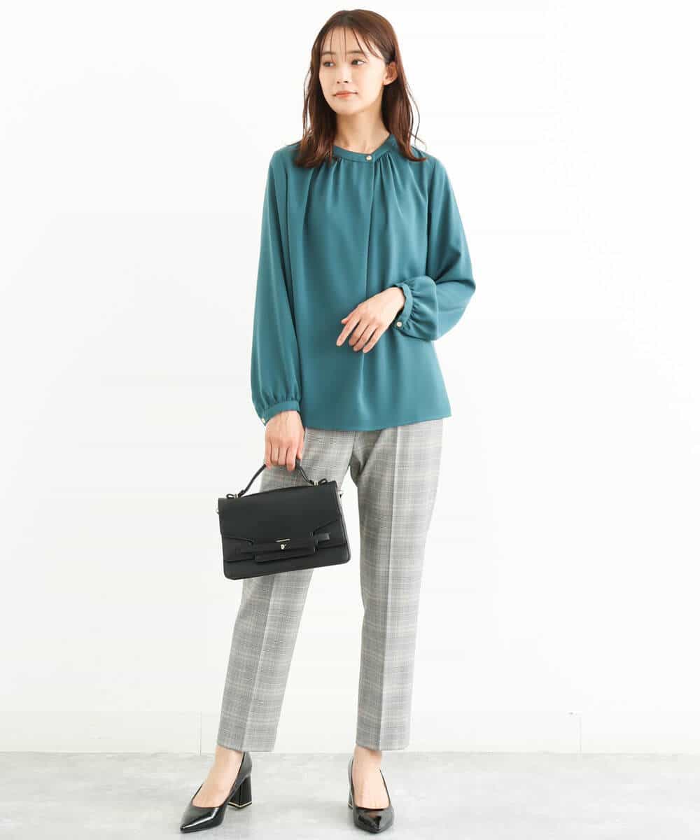FOLJP36140 MK MICHEL KLEIN(MK ミッシェルクラン) 裏起毛ベーシックテーパードパンツ（無地・チェック）/Comfortシリーズ/洗える ライトグレー（チェック）