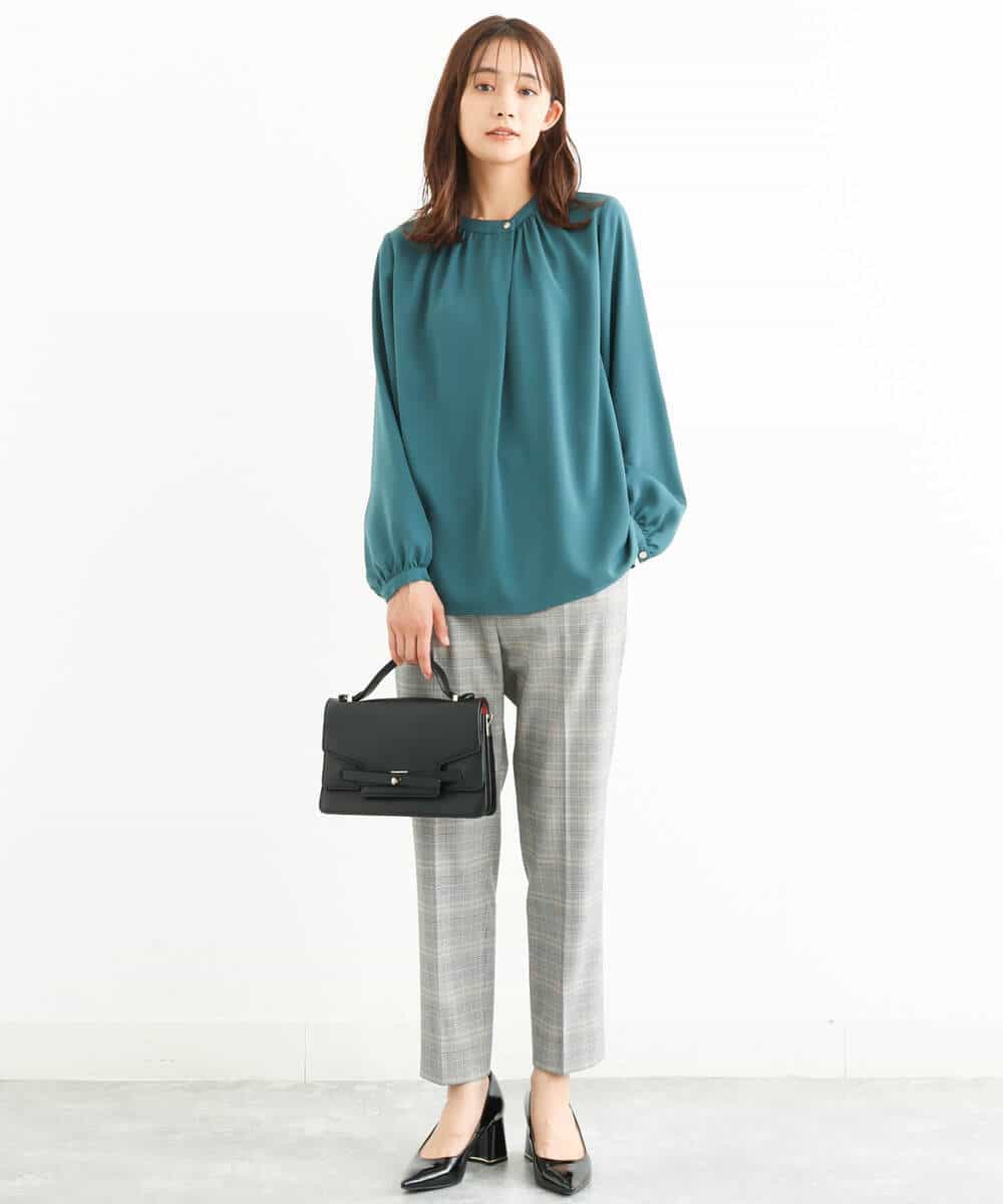 FOLJP36140 MK MICHEL KLEIN(MK ミッシェルクラン) 裏起毛ベーシックテーパードパンツ（無地・チェック）/Comfortシリーズ/洗える ライトグレー（チェック）
