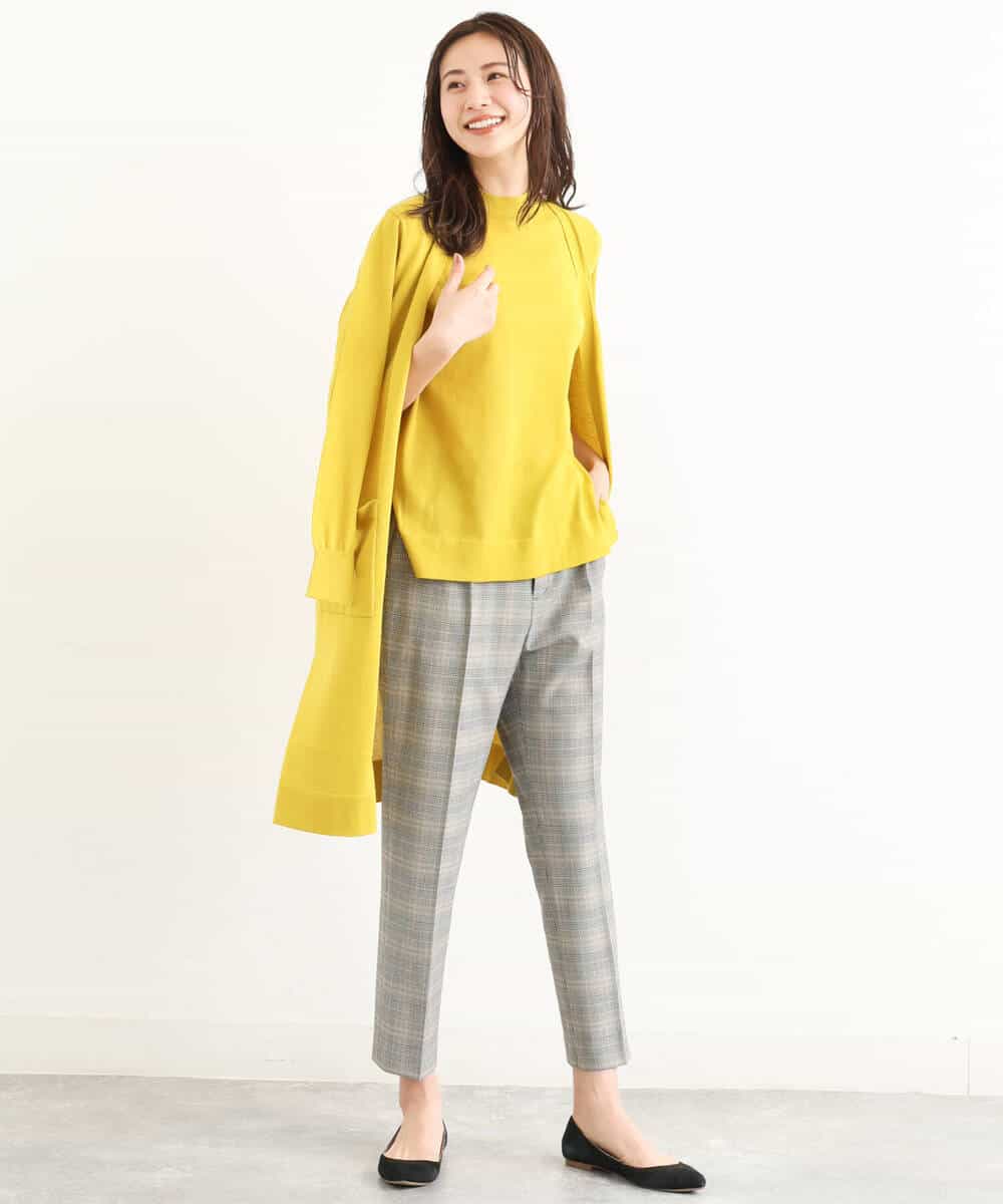 FOLJP36140 MK MICHEL KLEIN(MK ミッシェルクラン) 裏起毛ベーシックテーパードパンツ（無地・チェック）/Comfortシリーズ/洗える ライトグレー（チェック）