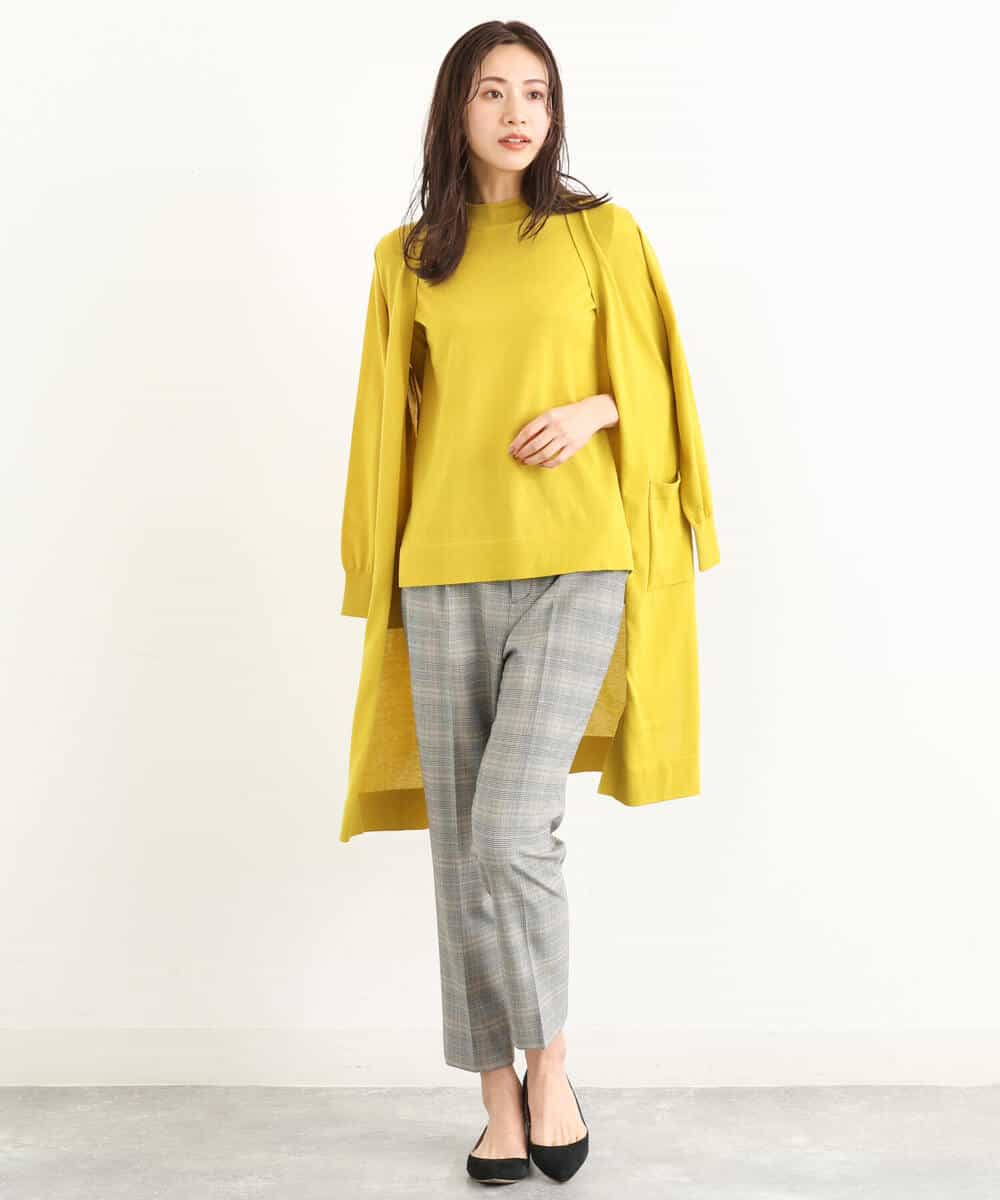 FOLJP36140 MK MICHEL KLEIN(MK ミッシェルクラン) 裏起毛ベーシックテーパードパンツ（無地・チェック）/Comfortシリーズ/洗える ライトグレー（チェック）