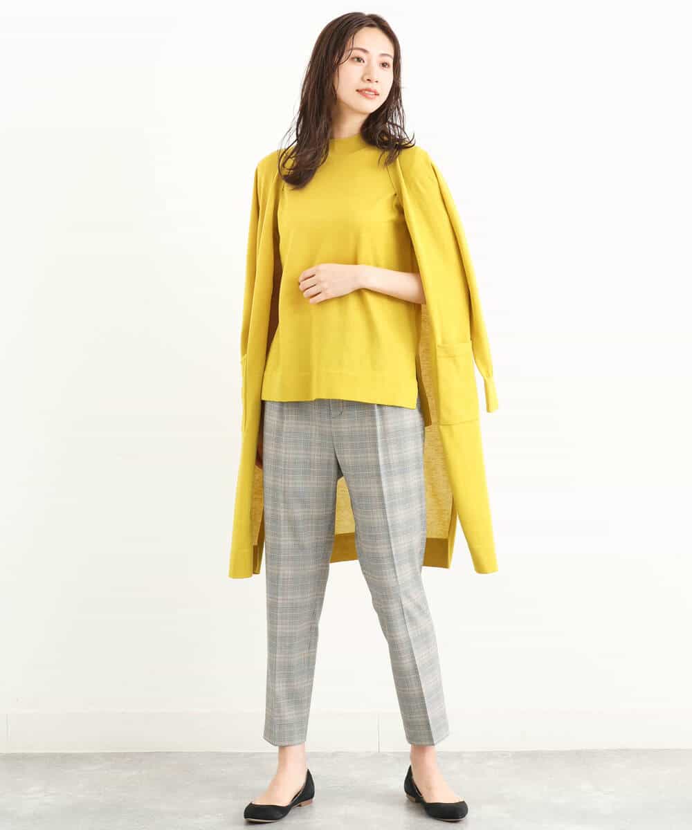 FOLJP36140 MK MICHEL KLEIN(MK ミッシェルクラン) 裏起毛ベーシックテーパードパンツ（無地・チェック）/Comfortシリーズ/洗える ライトグレー（チェック）
