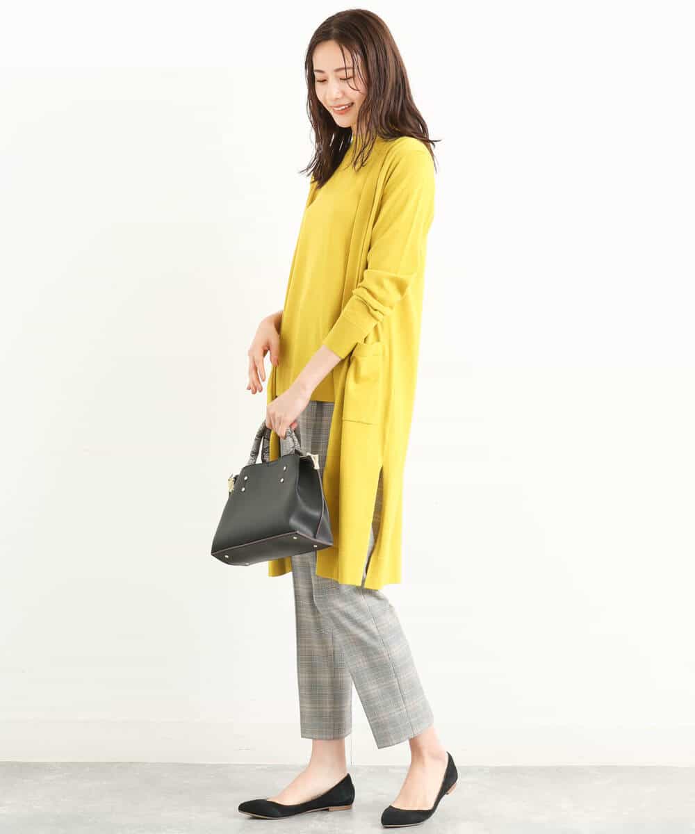 FOLJP36140 MK MICHEL KLEIN(MK ミッシェルクラン) 裏起毛ベーシックテーパードパンツ（無地・チェック）/Comfortシリーズ/洗える ライトグレー（チェック）