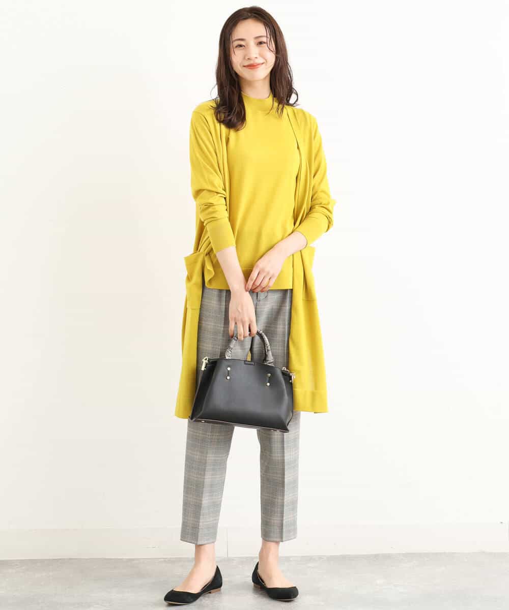 FOLJP36140 MK MICHEL KLEIN(MK ミッシェルクラン) 裏起毛ベーシックテーパードパンツ（無地・チェック）/Comfortシリーズ/洗える ライトグレー（チェック）