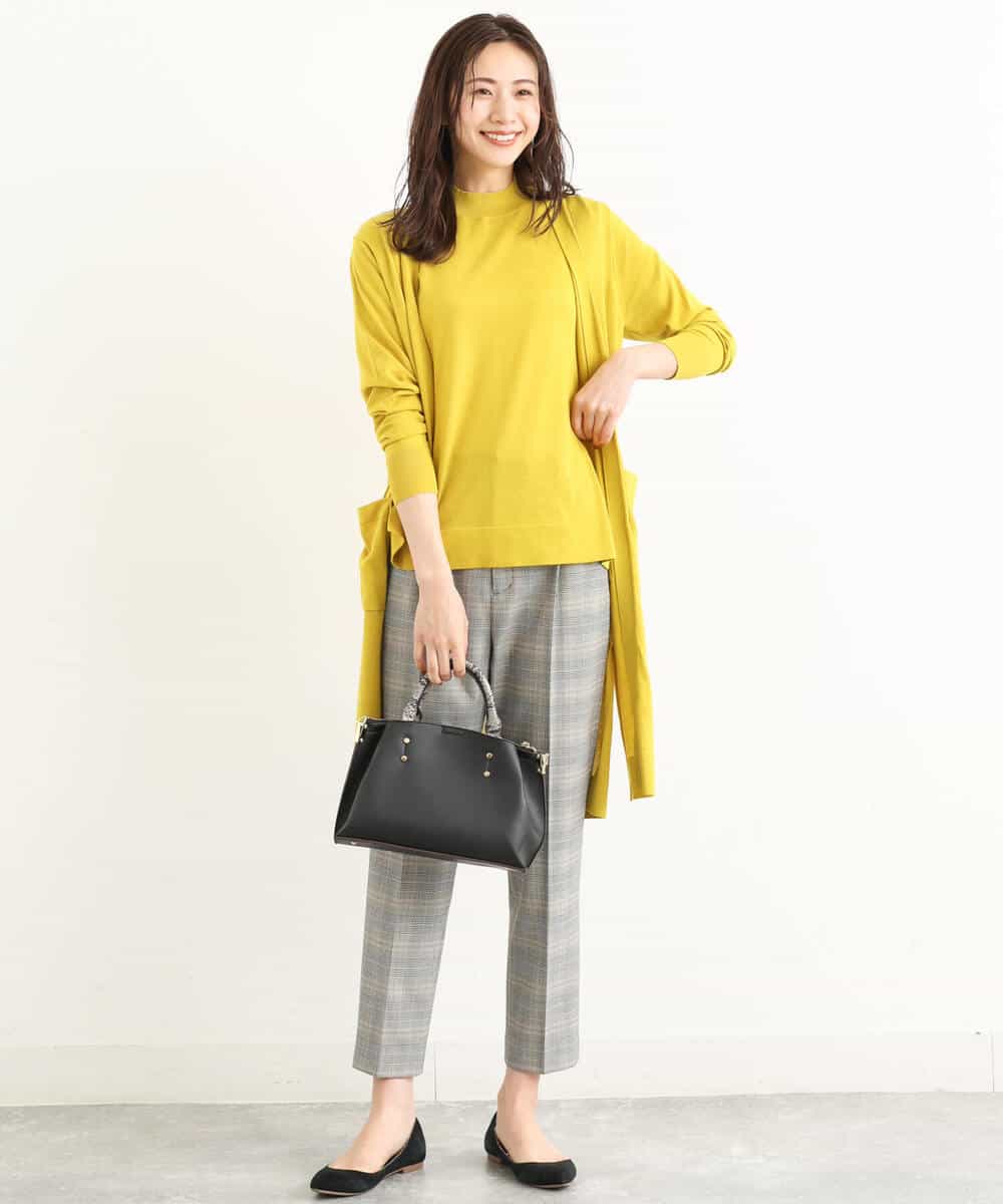 FOLJP36140 MK MICHEL KLEIN(MK ミッシェルクラン) 裏起毛ベーシックテーパードパンツ（無地・チェック）/Comfortシリーズ/洗える ライトグレー（チェック）