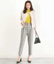 FOLJP36140 MK MICHEL KLEIN(MK ミッシェルクラン) 裏起毛ベーシックテーパードパンツ（無地・チェック）/Comfortシリーズ/洗える ライトグレー（チェック）