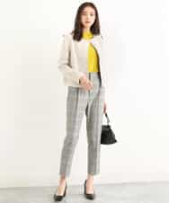 FOLJP36140 MK MICHEL KLEIN(MK ミッシェルクラン) 裏起毛ベーシックテーパードパンツ（無地・チェック）/Comfortシリーズ/洗える ライトグレー（チェック）