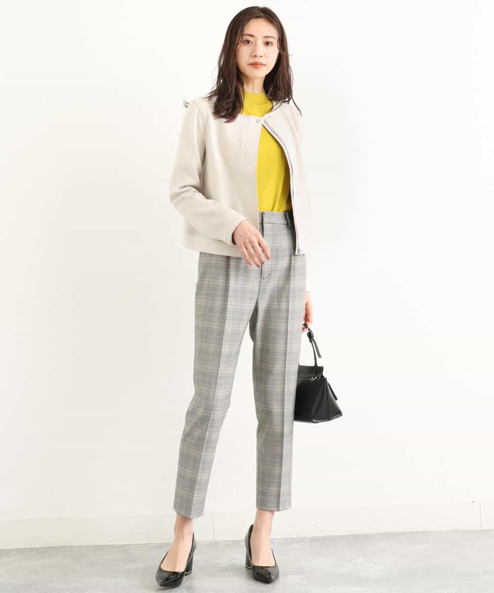 FOLJP36140 MK MICHEL KLEIN(MK ミッシェルクラン) 裏起毛ベーシックテーパードパンツ（無地・チェック）/Comfortシリーズ/洗える ライトグレー（チェック）