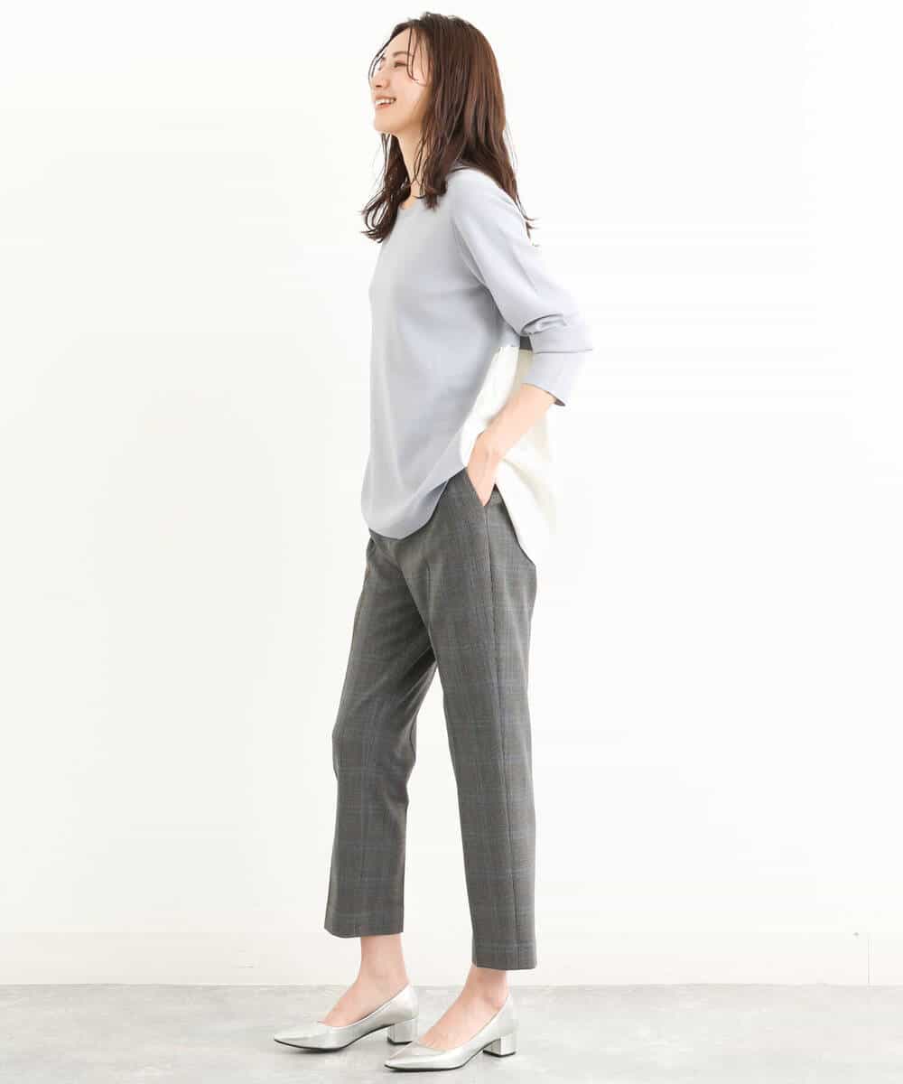 FOLJP36140 MK MICHEL KLEIN(MK ミッシェルクラン) 裏起毛ベーシックテーパードパンツ（無地・チェック）/Comfortシリーズ/洗える ライトグレー（チェック）