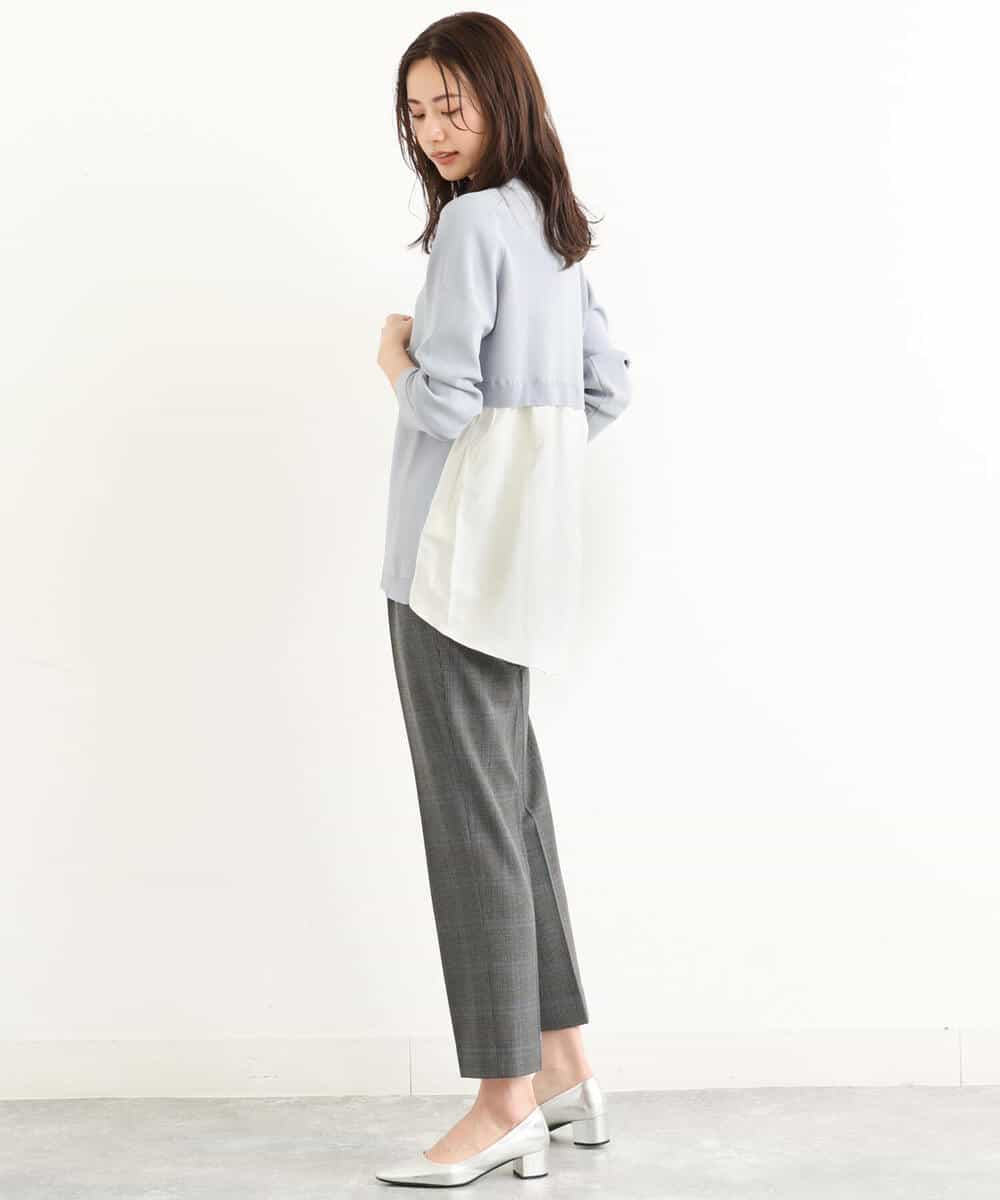 FOLJP36140 MK MICHEL KLEIN(MK ミッシェルクラン) 裏起毛ベーシックテーパードパンツ（無地・チェック）/Comfortシリーズ/洗える ライトグレー（チェック）