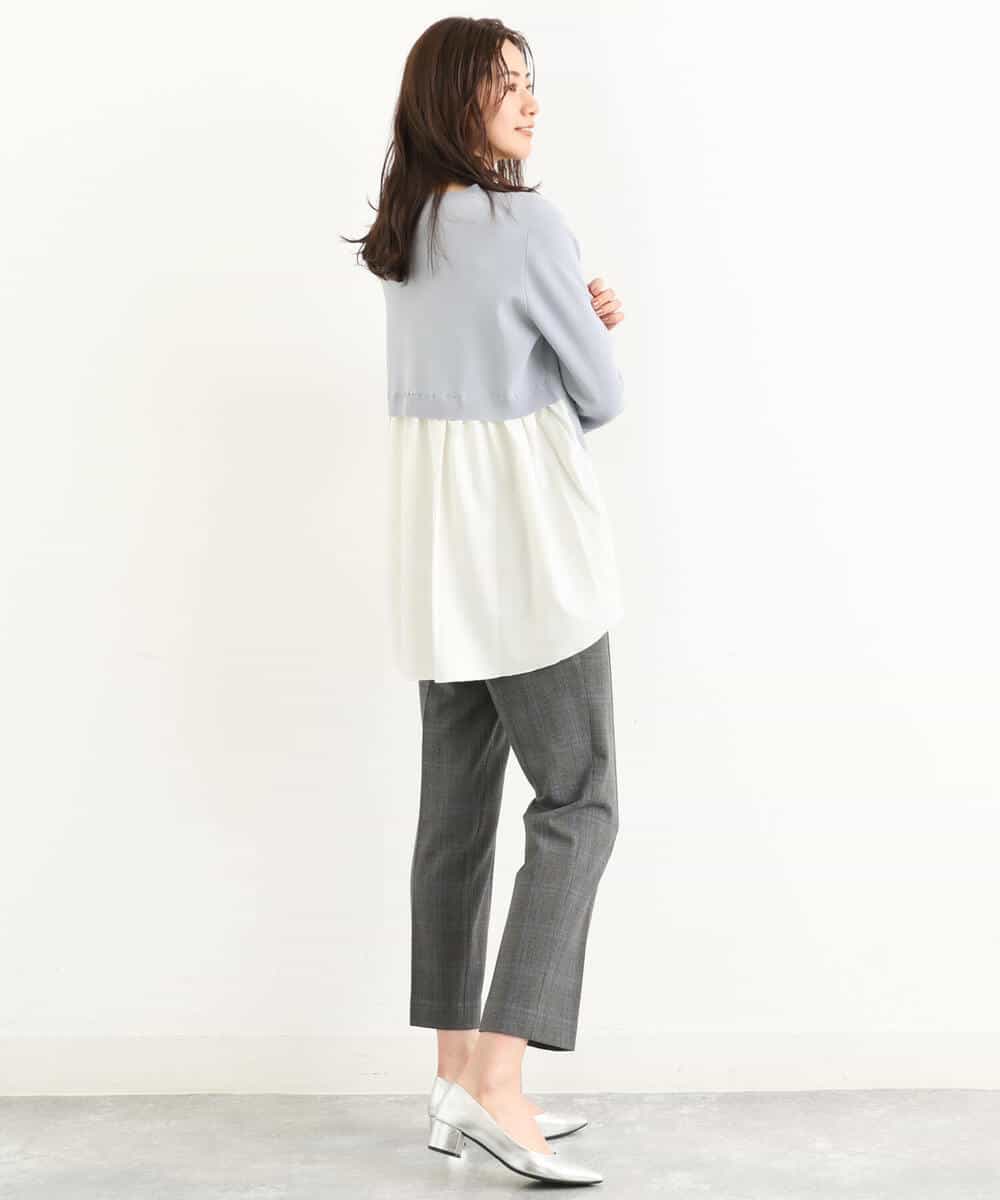 FOLJP36140 MK MICHEL KLEIN(MK ミッシェルクラン) 裏起毛ベーシックテーパードパンツ（無地・チェック）/Comfortシリーズ/洗える ライトグレー（チェック）