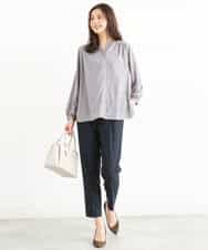 FOLJP36140 MK MICHEL KLEIN(MK ミッシェルクラン) 裏起毛ベーシックテーパードパンツ（無地・チェック）/Comfortシリーズ/洗える ライトグレー（チェック）