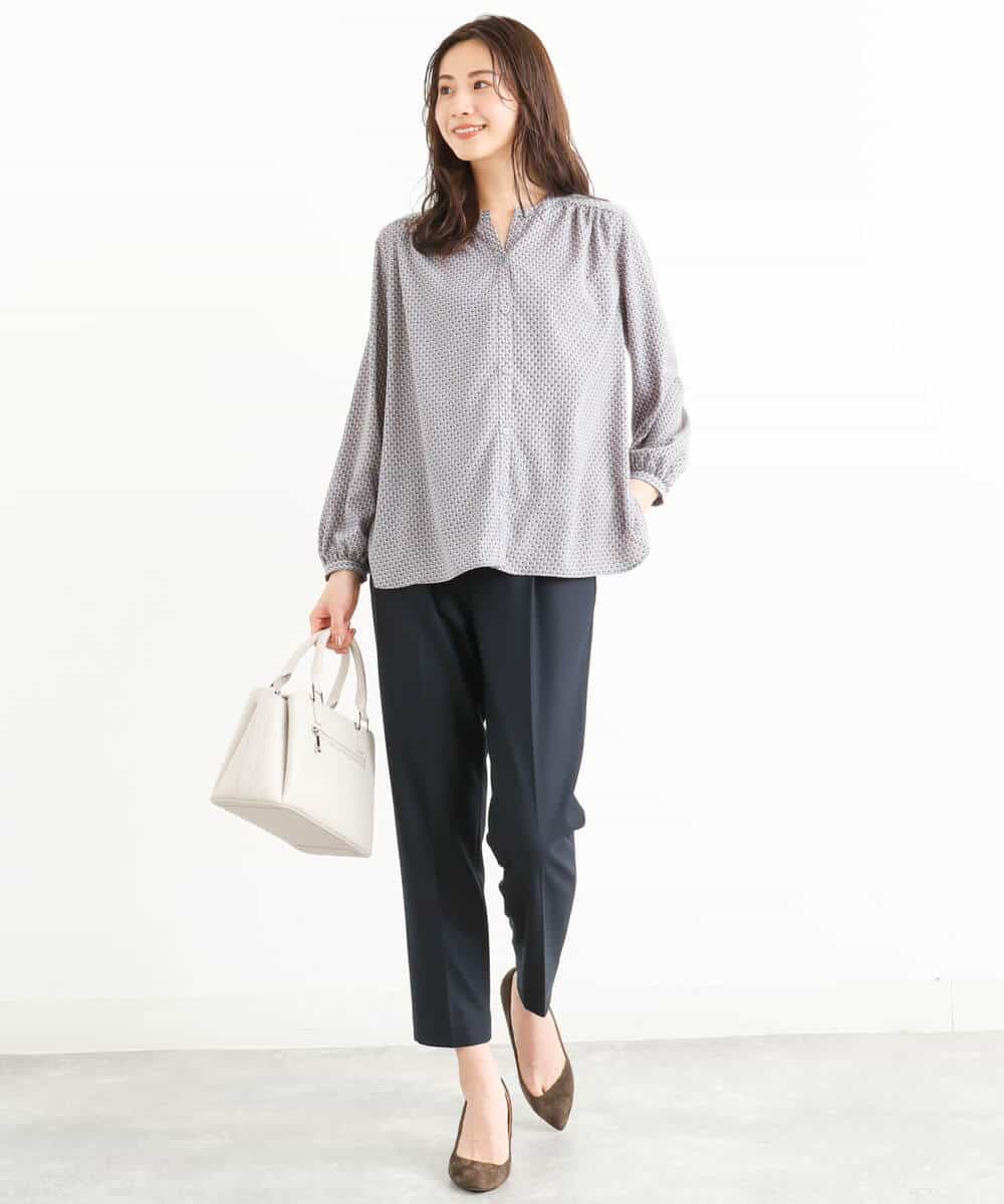 FOLJP36140 MK MICHEL KLEIN(MK ミッシェルクラン) 裏起毛ベーシックテーパードパンツ（無地・チェック）/Comfortシリーズ/洗える ライトグレー（チェック）