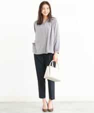 FOLJP36140 MK MICHEL KLEIN(MK ミッシェルクラン) 裏起毛ベーシックテーパードパンツ（無地・チェック）/Comfortシリーズ/洗える ライトグレー（チェック）