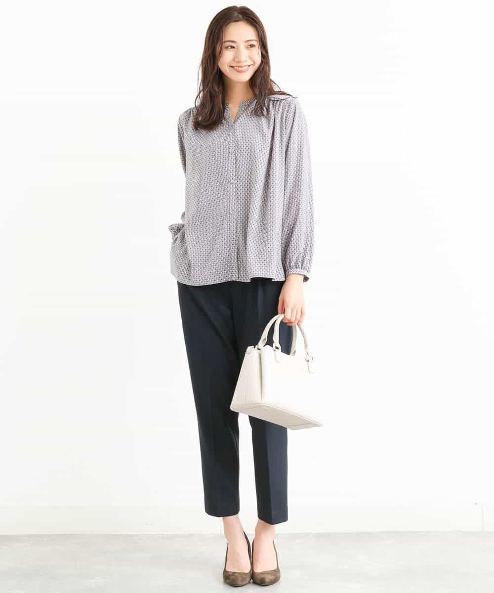 FOLJP36140 MK MICHEL KLEIN(MK ミッシェルクラン) 裏起毛ベーシックテーパードパンツ（無地・チェック）/Comfortシリーズ/洗える ライトグレー（チェック）