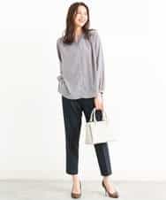 FOLJP36140 MK MICHEL KLEIN(MK ミッシェルクラン) 裏起毛ベーシックテーパードパンツ（無地・チェック）/Comfortシリーズ/洗える ライトグレー（チェック）