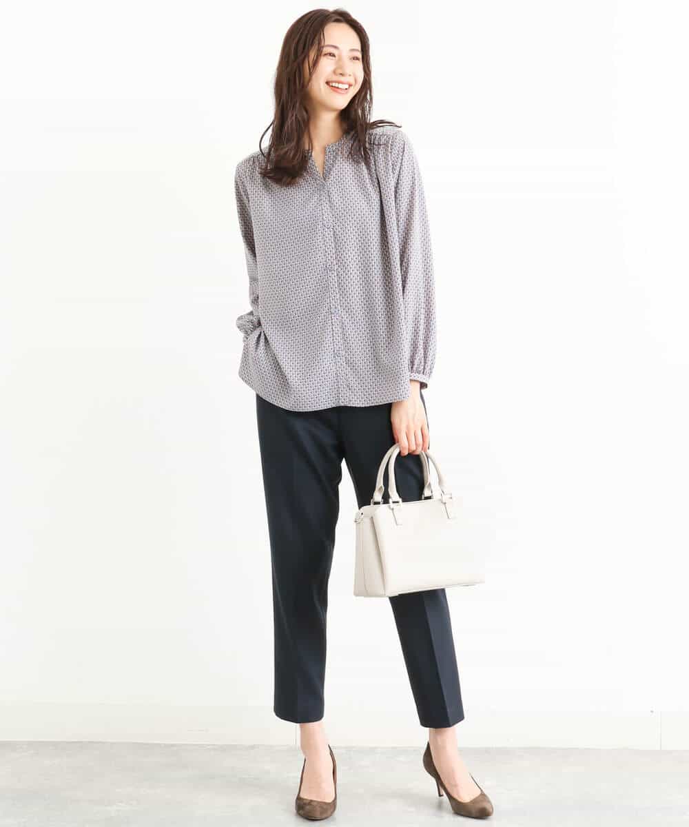 FOLJP36140 MK MICHEL KLEIN(MK ミッシェルクラン) 裏起毛ベーシックテーパードパンツ（無地・チェック）/Comfortシリーズ/洗える ライトグレー（チェック）