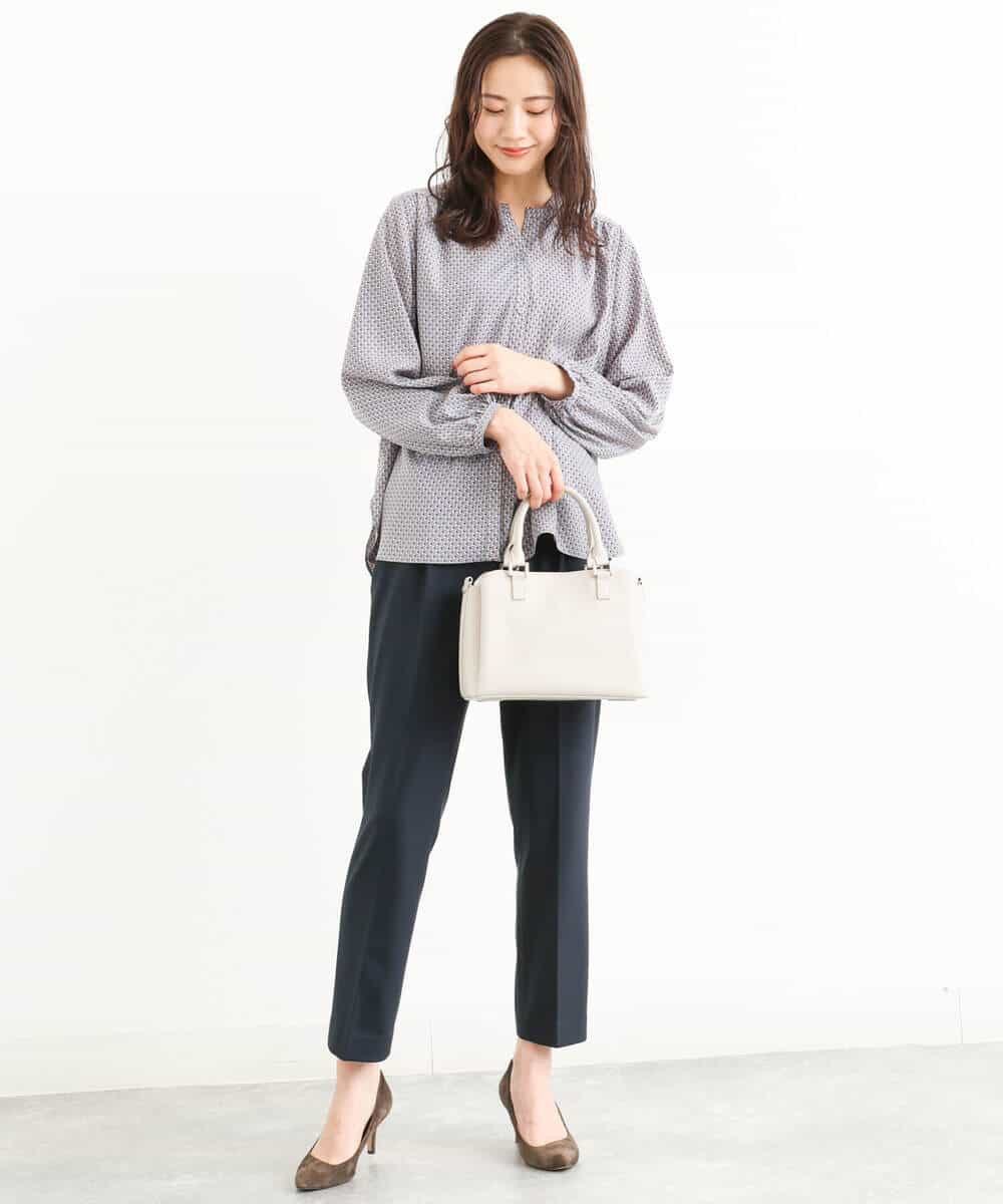 FOLJP36140 MK MICHEL KLEIN(MK ミッシェルクラン) 裏起毛ベーシックテーパードパンツ（無地・チェック）/Comfortシリーズ/洗える ライトグレー（チェック）