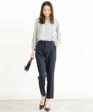 FOLJP36140 MK MICHEL KLEIN(MK ミッシェルクラン) 裏起毛ベーシックテーパードパンツ（無地・チェック）/Comfortシリーズ/洗える ライトグレー（チェック）